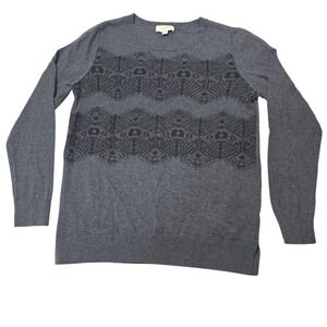 Loft Outlet Fair Isle Sweater‎ Gray Black 100% Cotton Size Medium Lightweight